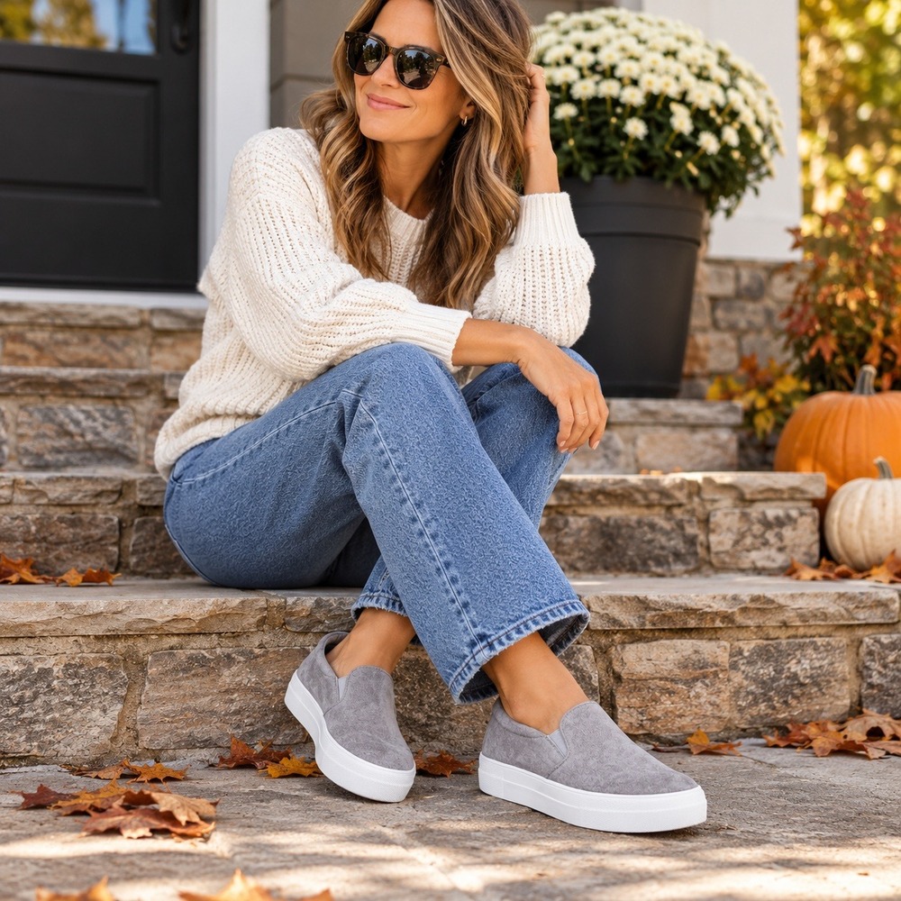 Steve Madden Gills Slip On Sneakers Suede Leather Platform Gray Women's Size 10M